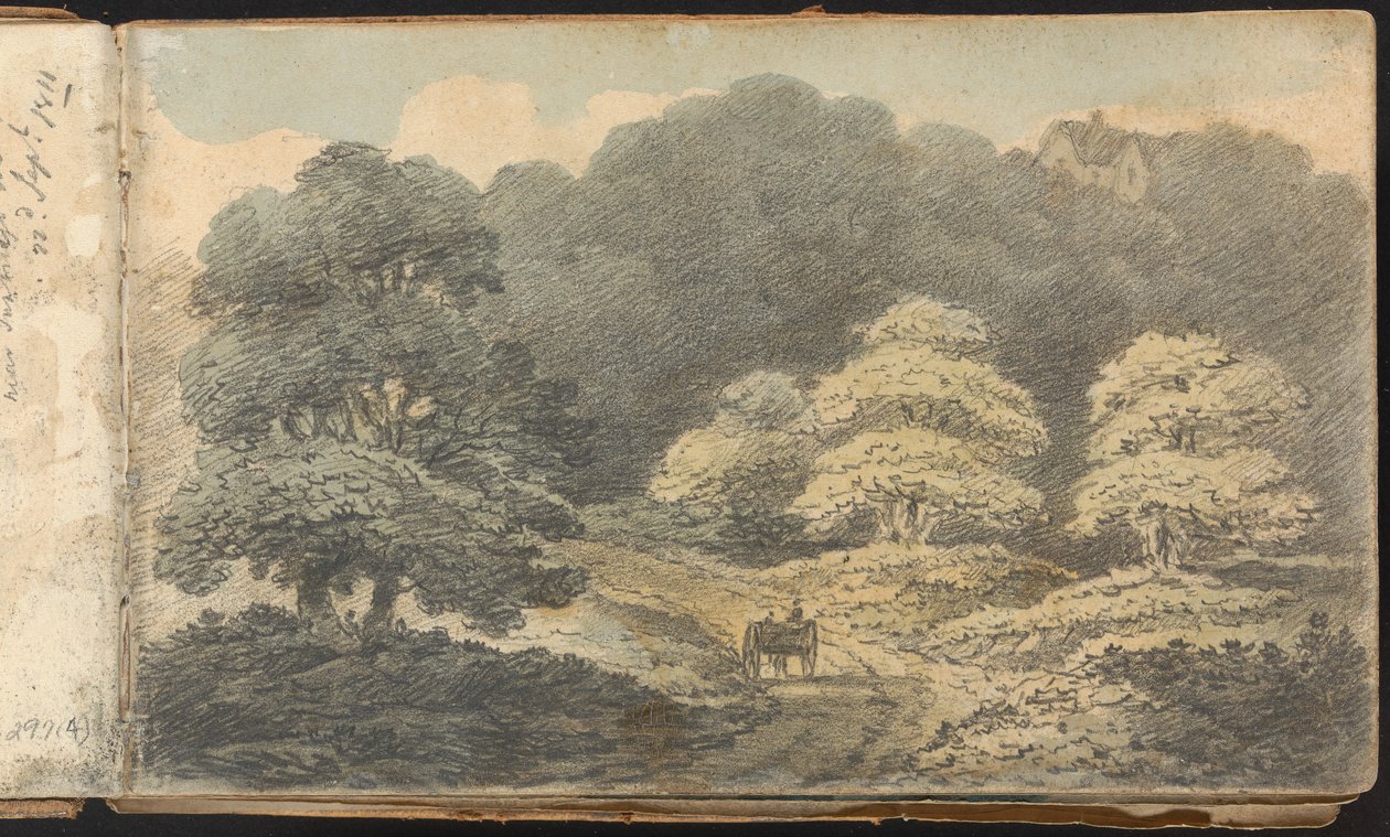 Álbum de Estudos da Paisagem e das Figuras: Cena da Paisagem com Cavalo e Carrinho perto de Tunbridge Wells de Thomas Bradshaw