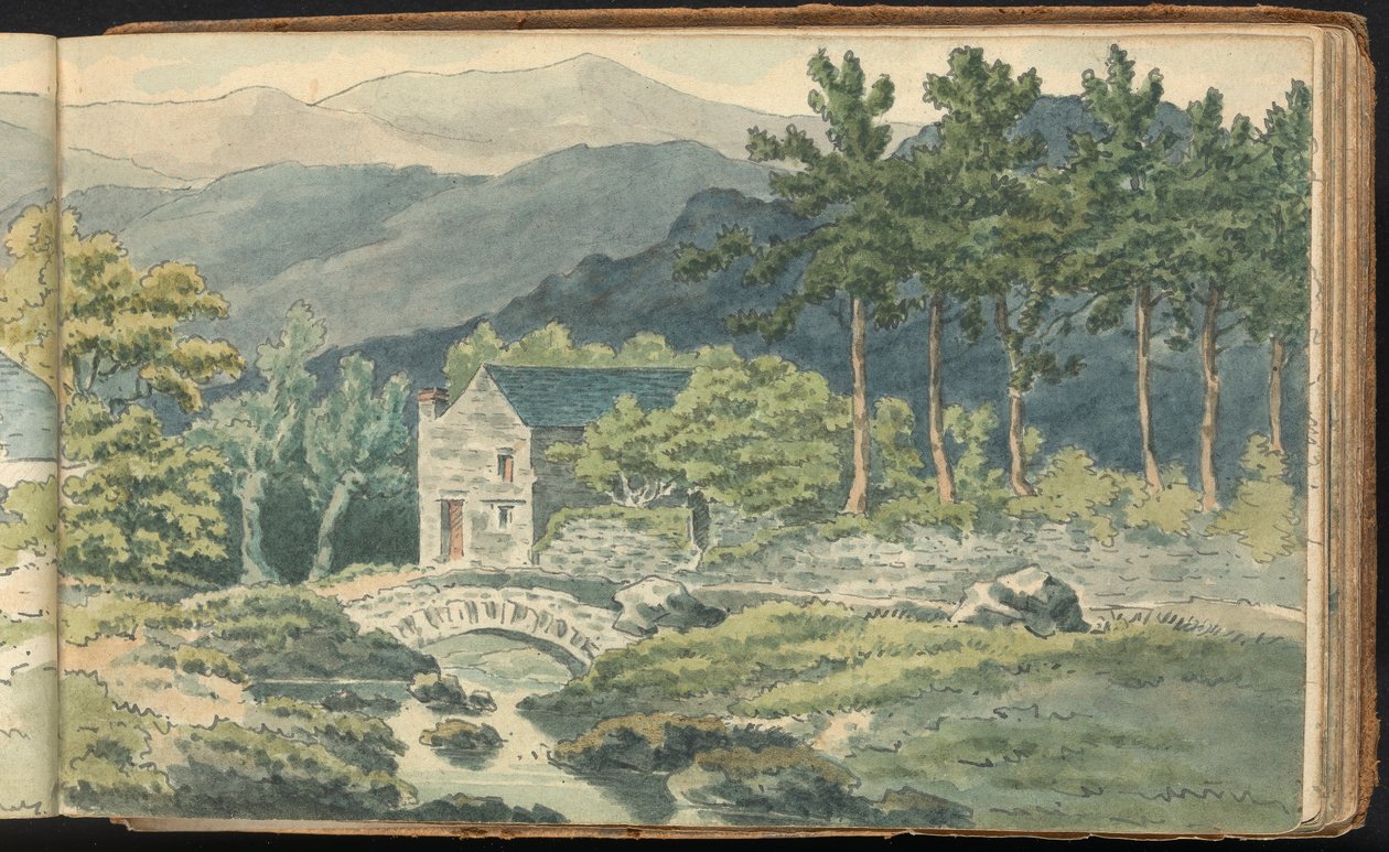 Álbum de Estudos da Paisagem e das Figuras: Duas Casas ao longo de uma Estrada na Montanha de Thomas Bradshaw