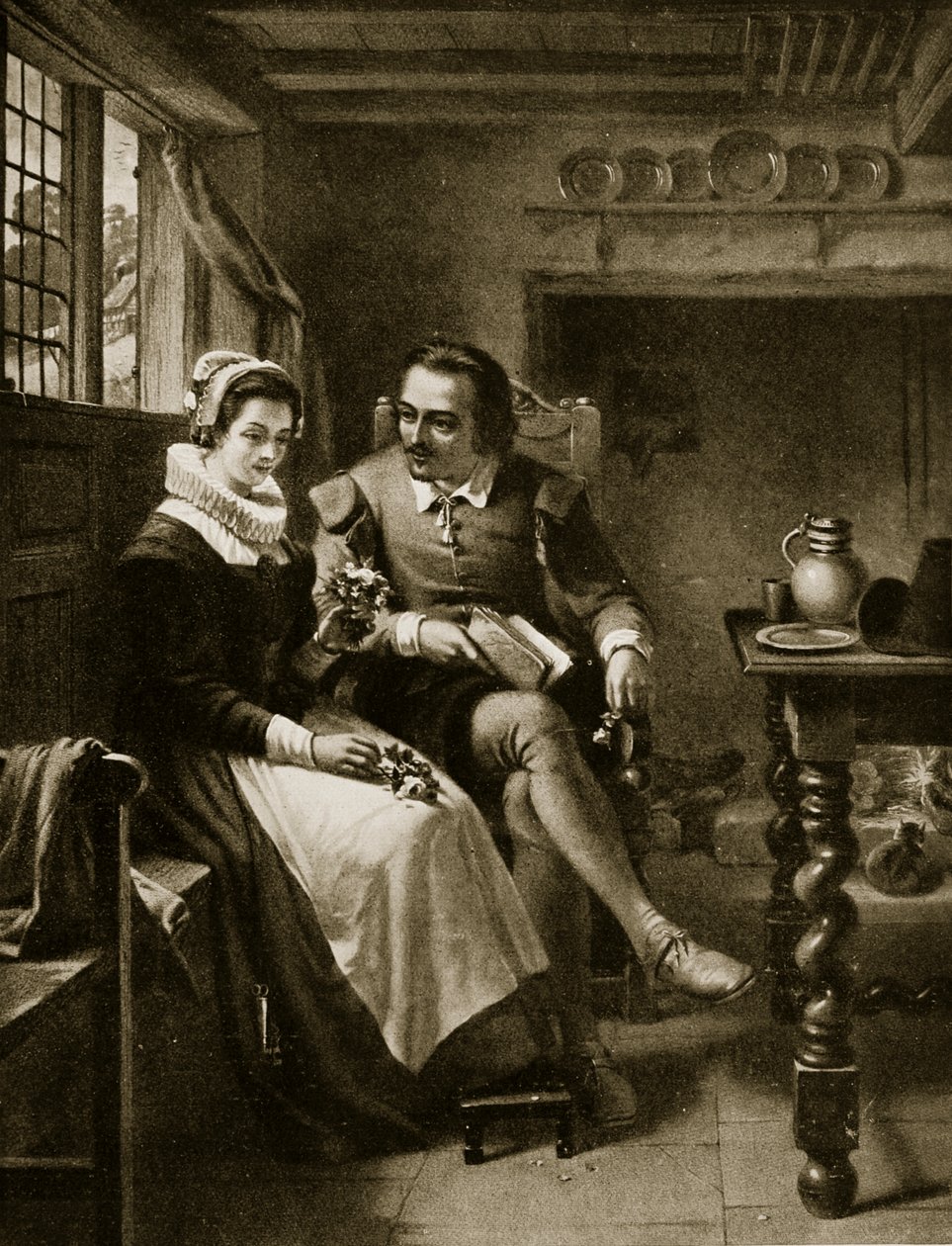 O namoro de Shakespeare, ilustração da "Hutchinson&39;s Story ofthe British Nation", c.1923 de Thomas Brooks