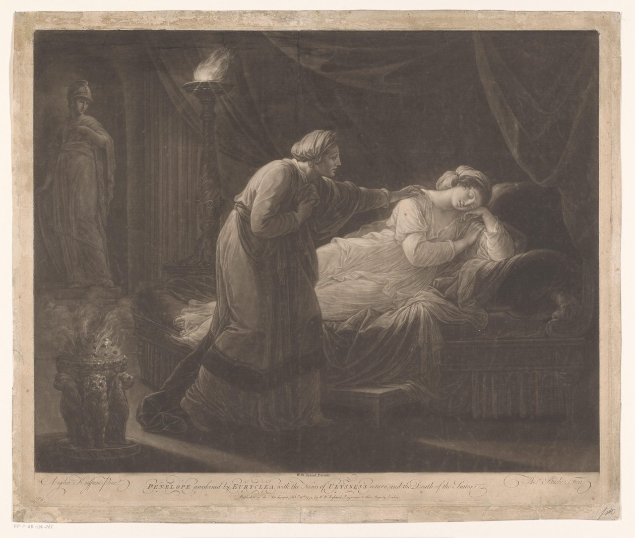 Penelope wordt gewekt porta Euryclea
Penelope despertada por Euryclea, com a notícia do regresso de Ulisses, e a morte dos pretendentes (título sobre o objecto) de Thomas Burke