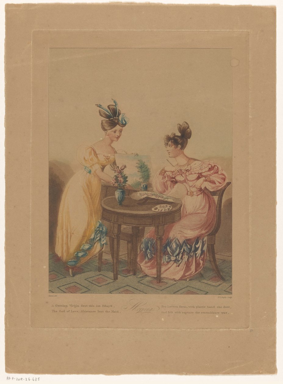 Mulher de pintura atrás de uma mesa Manhã (título no objeto) de Thomas Busby