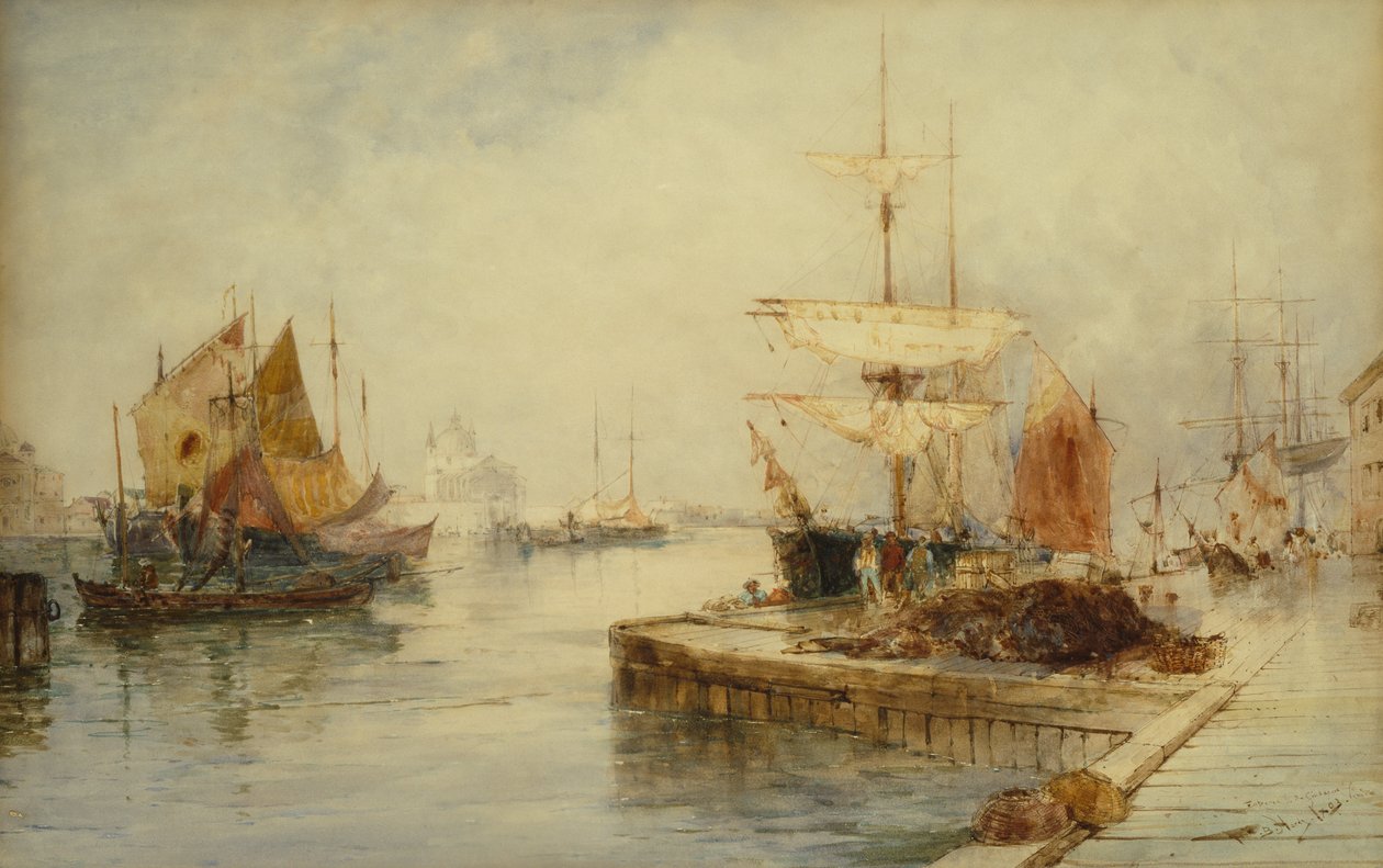 Entrada da Giudecca Veneza, c.1870 (lápis e aquarela) de Thomas Bush Hardy