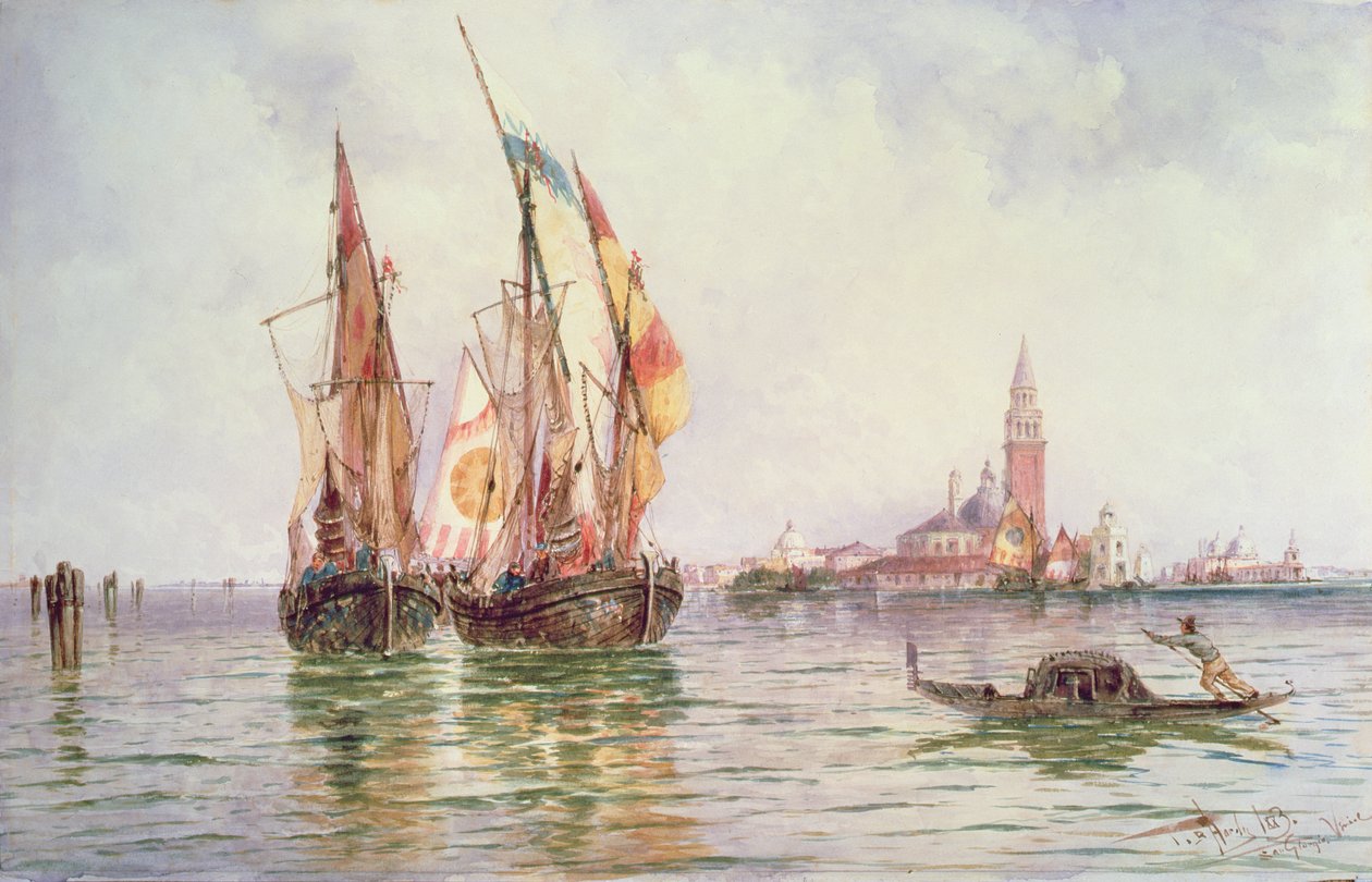 Pesca, barcos, perto, san giorgio maggiore, veneza de Thomas Bush Hardy