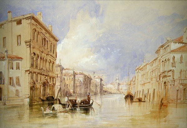 Navegação ao largo da Lagoa Veneziana (aguarela sobre papel) de Thomas Bush Hardy