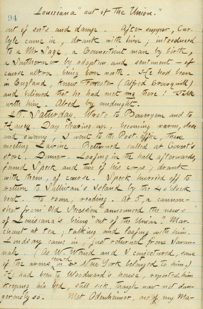 Thomas Butler Gunn Diaries - Volume 15, página 104, 25 de janeiro de 1861 de Thomas Butler Gunn