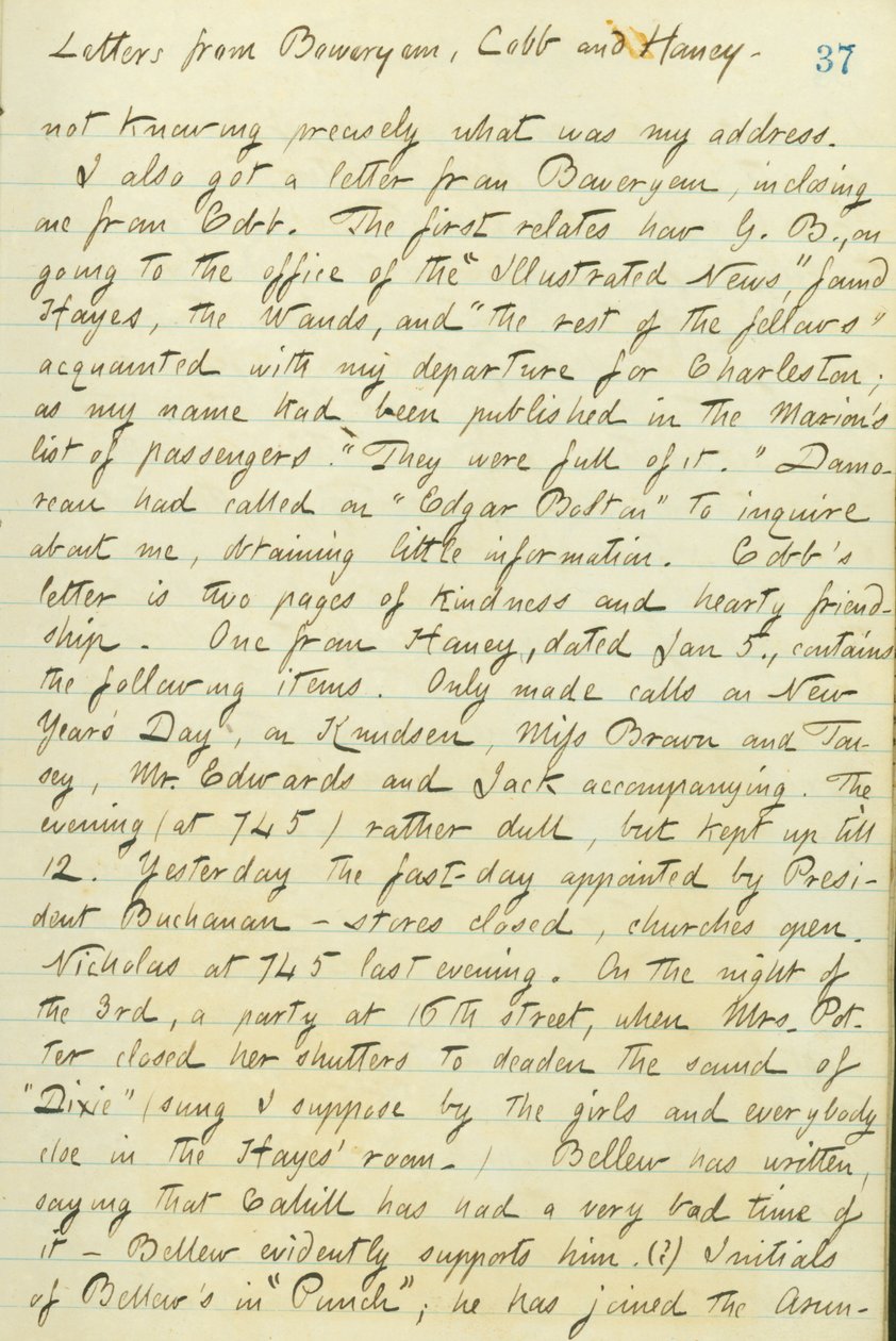 Thomas Butler Gunn Diaries - Volume 15, página 44, 6 de janeiro de 1861 de Thomas Butler Gunn