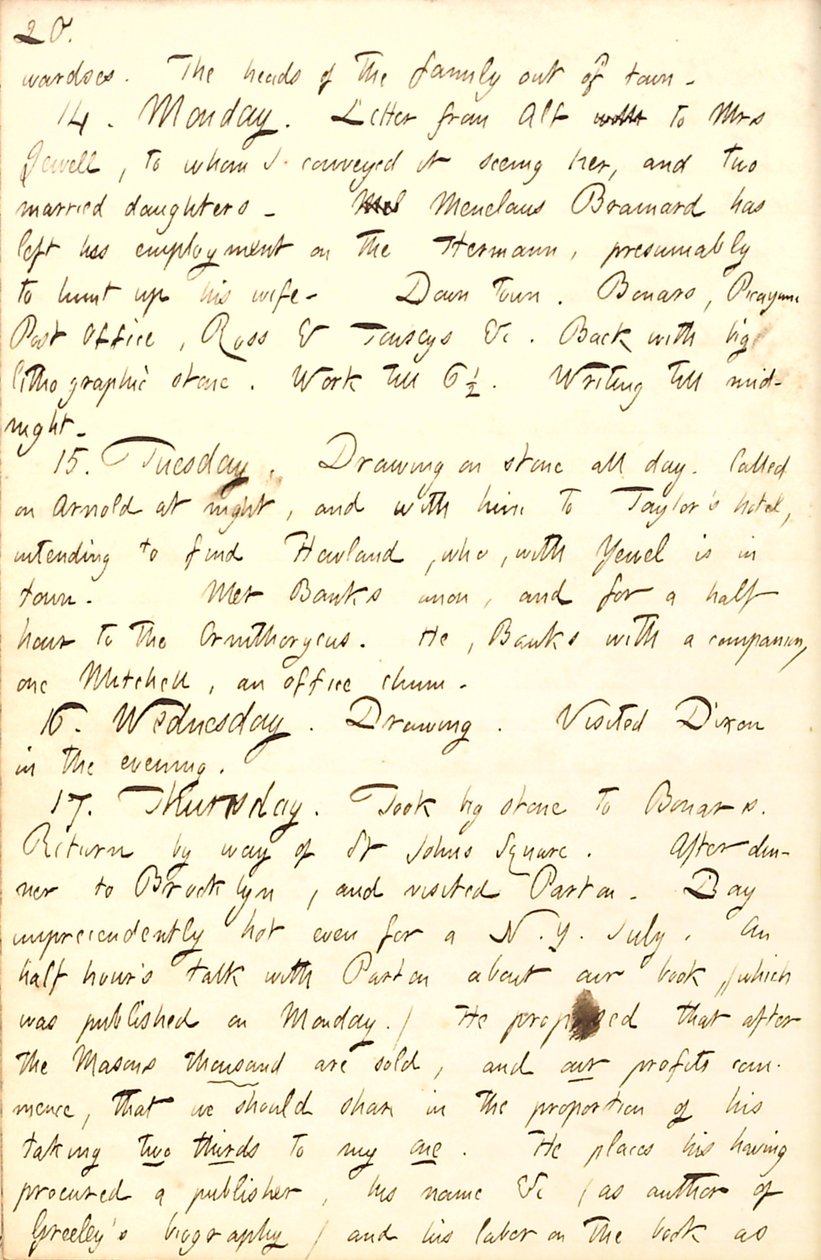 Diários de Thomas Butler Gunn - Volume 8, página 27, 13-17 de julho de 1856 de Thomas Butler Gunn