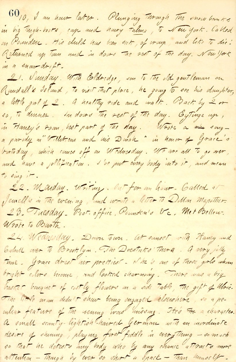 Thomas Butler Gunn Diaries - Volume 9, página 71, 20-24 de Fevereiro de 1858 de Thomas Butler Gunn