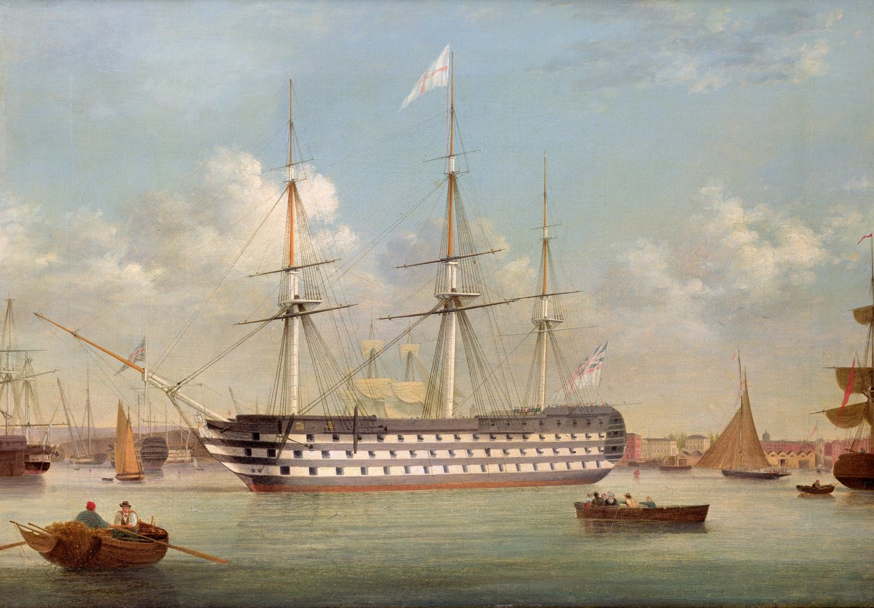 HMS Britannia deitado fora Plymouth de Thomas Buttersworth