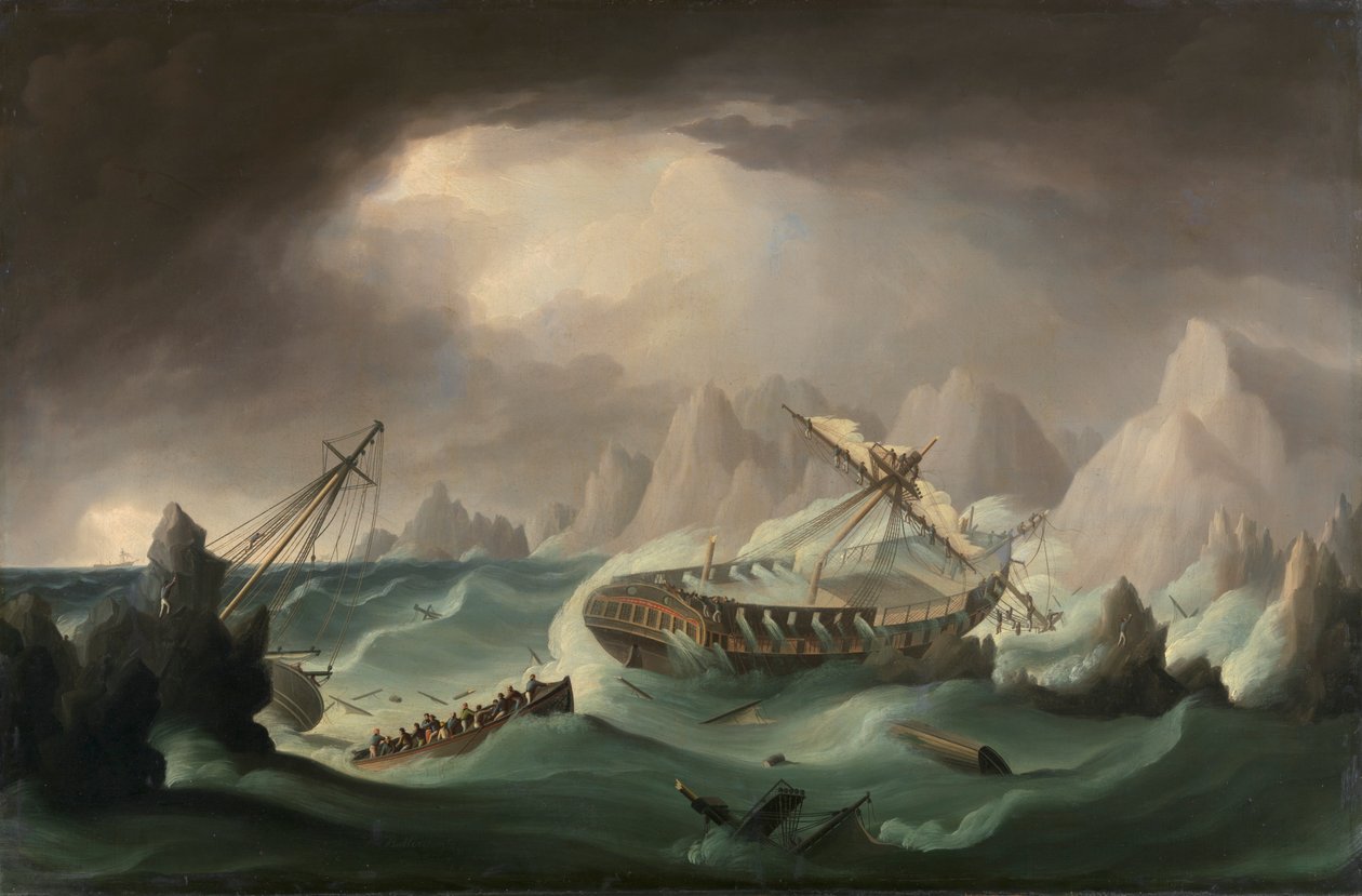 Naufrágio de um navio ao largo de uma Costa Rochosa de Thomas Buttersworth