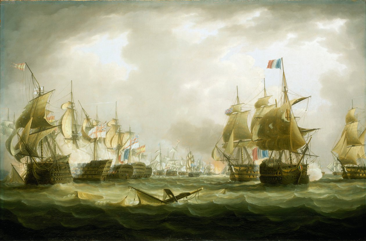A Batalha de Trafalgar, 21 de outubro de 1805, início da ação, início do século XIX (óleo sobre tela) de Thomas Buttersworth