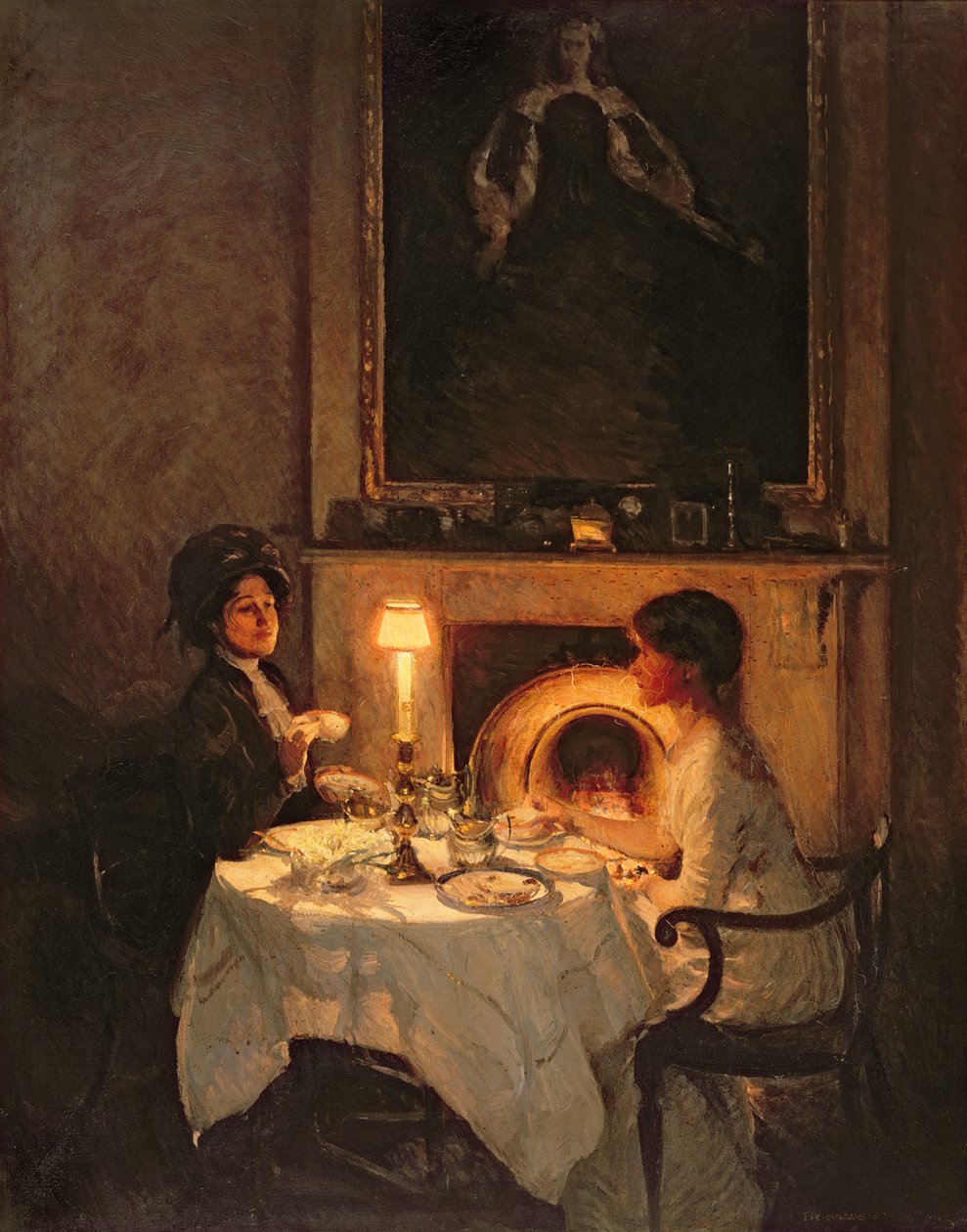 Um Chamador, Luz de Velas e Chá (óleo sobre tela) de Thomas Cantrell Dugdale