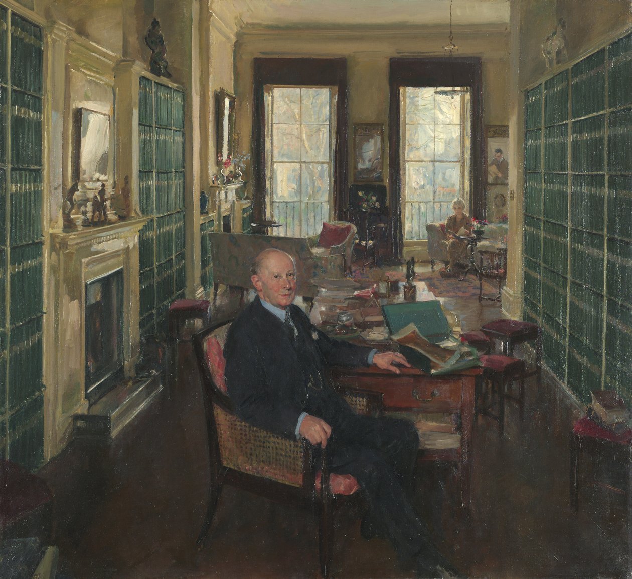 Sir Robert Witt na sua biblioteca na Praça 32 Portman de Thomas Cantrell Dugdale