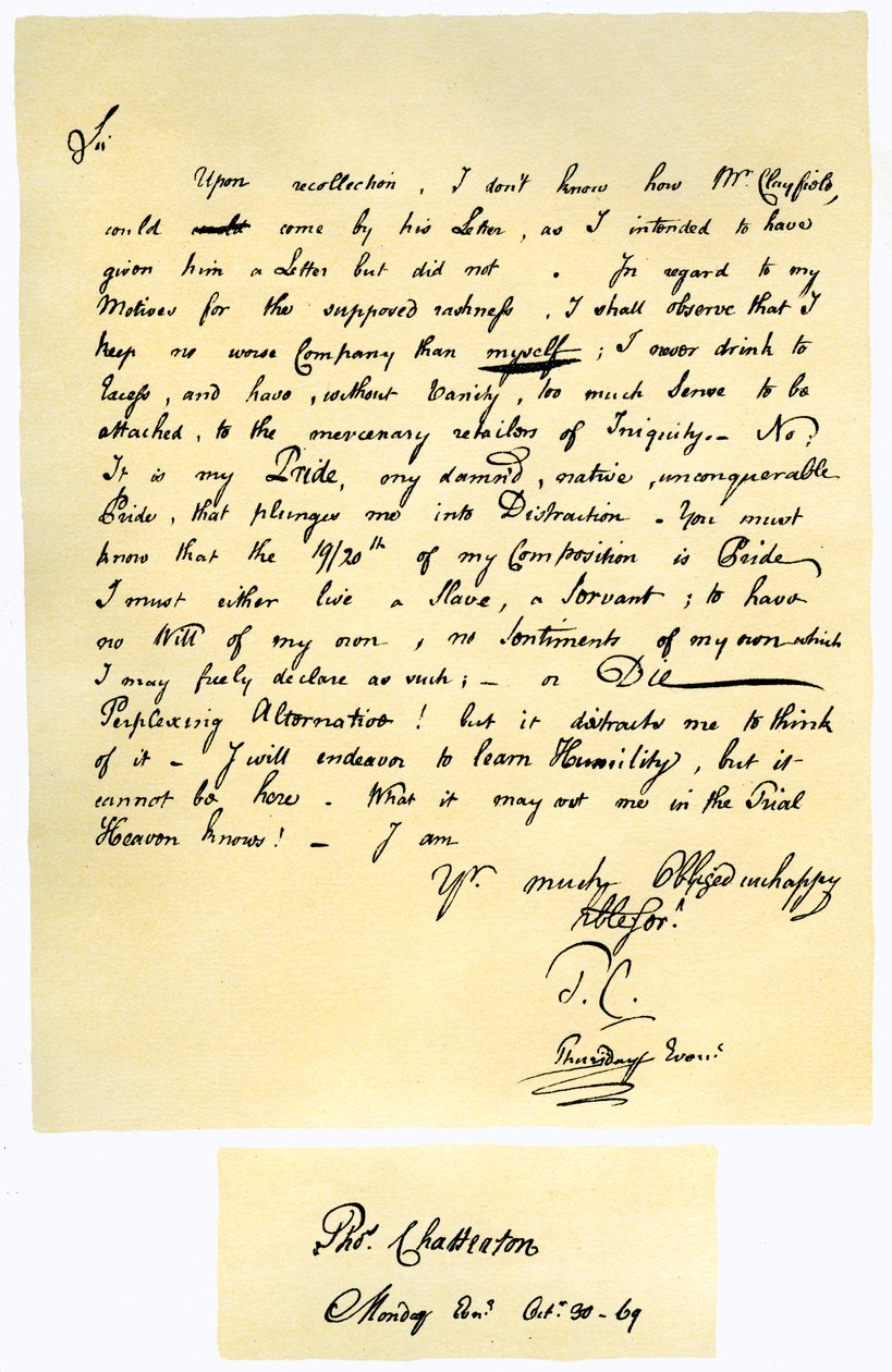 Carta de Thomas Chatterton a William Barrett, 1769. de Thomas Chatterton