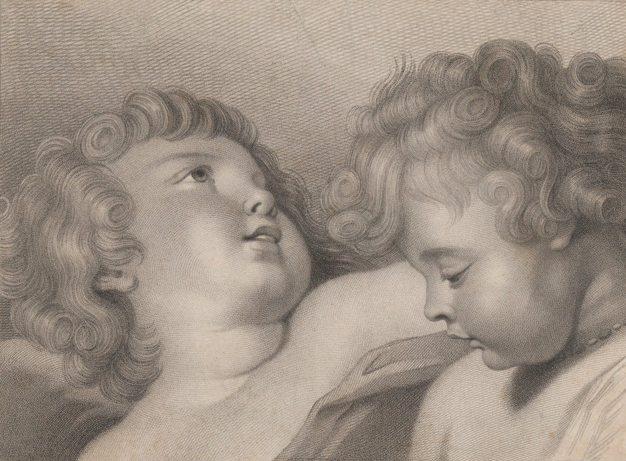 Duas cabeças de querubins, 1800. de Thomas Cheesman