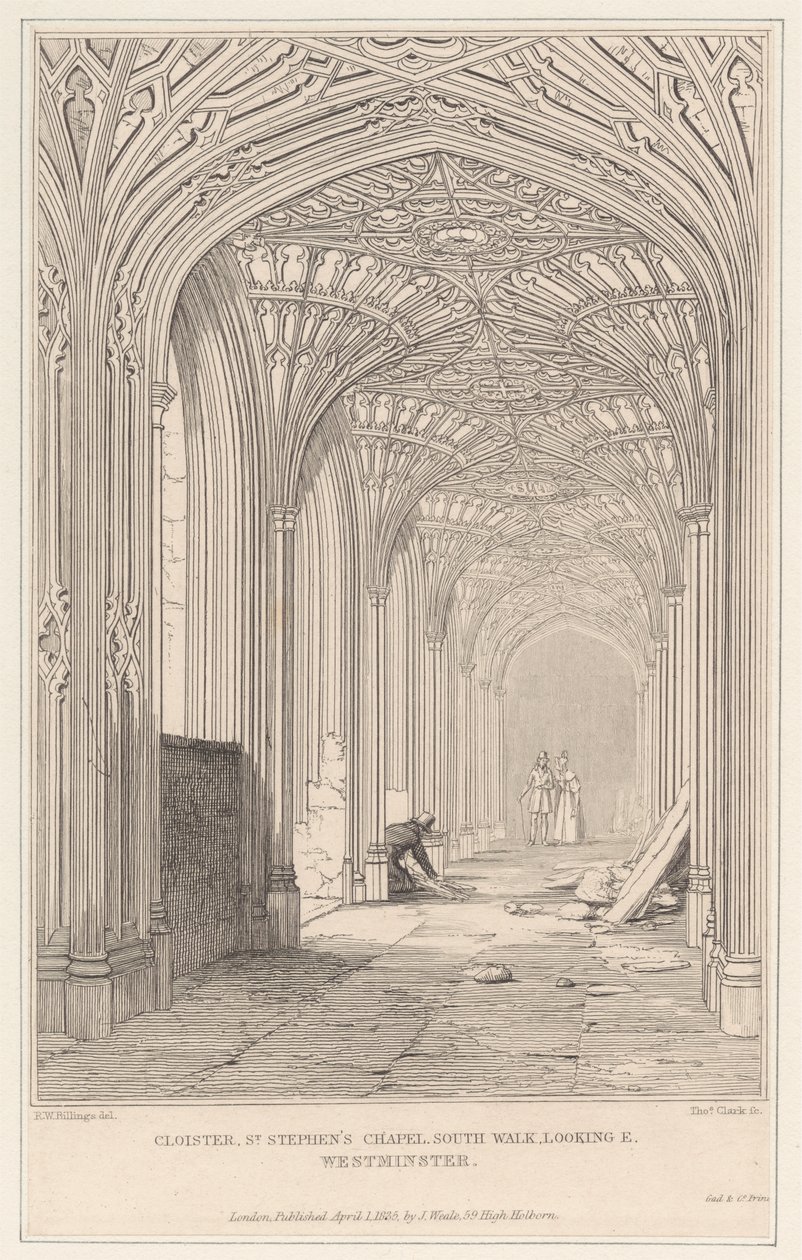 Claustro, Capela de Santo Estêvão, Caminhada Sul, olhando E. Westminster de Thomas Clark