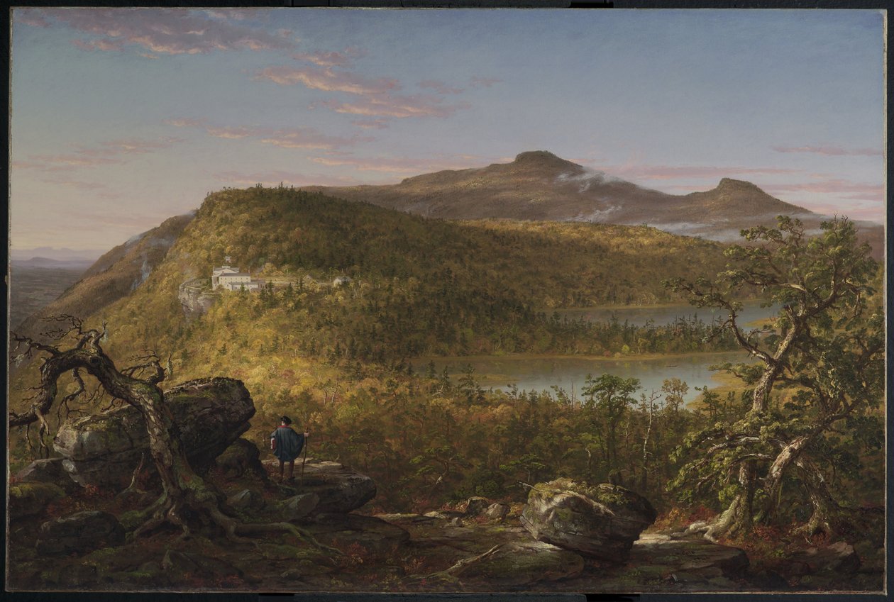 Vista dos Dois Lagos e da Casa da Montanha, Montanhas Catskill, Manhã de Thomas Cole