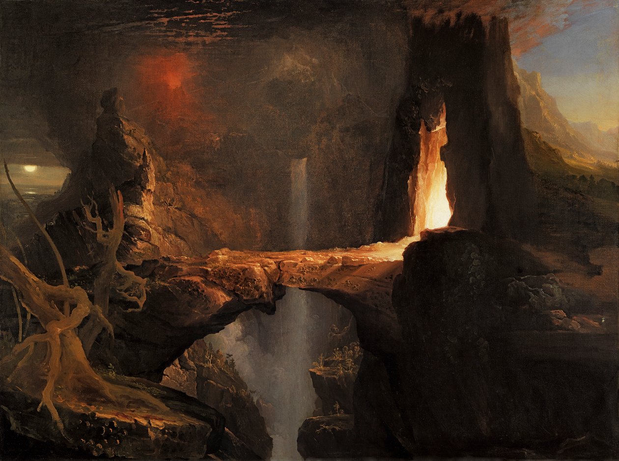 Expulsão. A lua e a luz do fogo de Thomas Cole