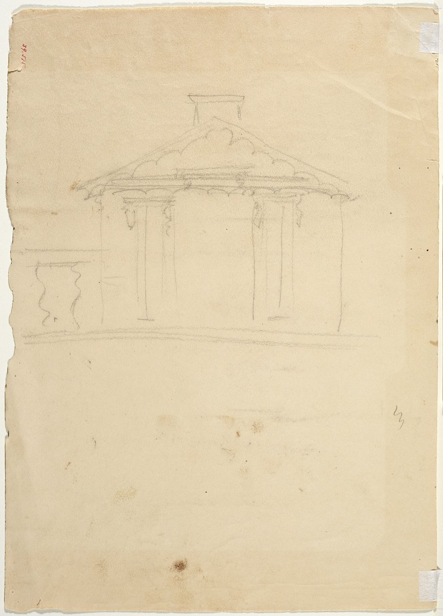 Desenho à mão livre de elevação do novo estúdio em Cedar Grove de Thomas Cole