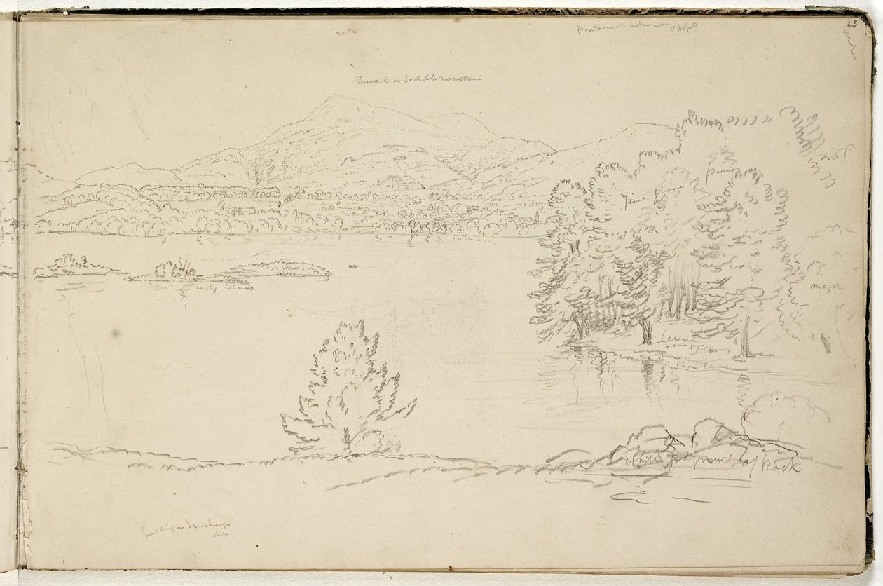 Hoosick ou Saddle Mountain e Lake perto de Pittsfield, c.1832 (lápis de grafite em papel de seda branco) (ver também 3525969) de Thomas Cole