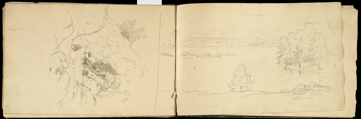 Hoosick ou Saddle Mountain e Lake perto de Pittsfield, c.1832 (lápis de grafite em papel de seda branco) (veja também 3514873) de Thomas Cole