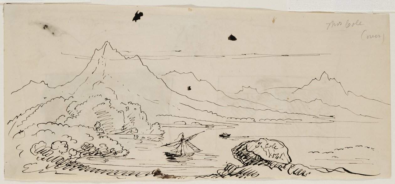 Esboço de paisagem, 1841 (caneta e tinta preta em papel de creme wove) de Thomas Cole