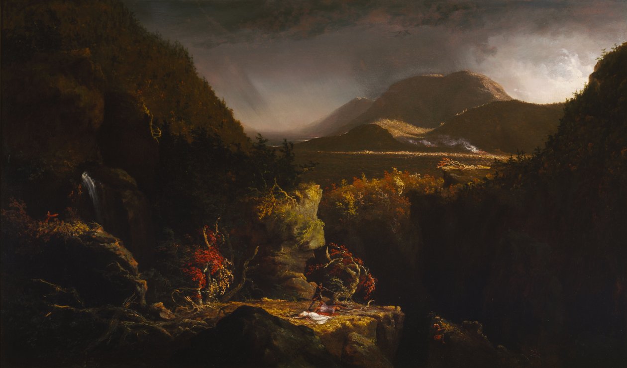 Paisagem com figuras: Uma cena de "O Último dos Moicanos" de Thomas Cole