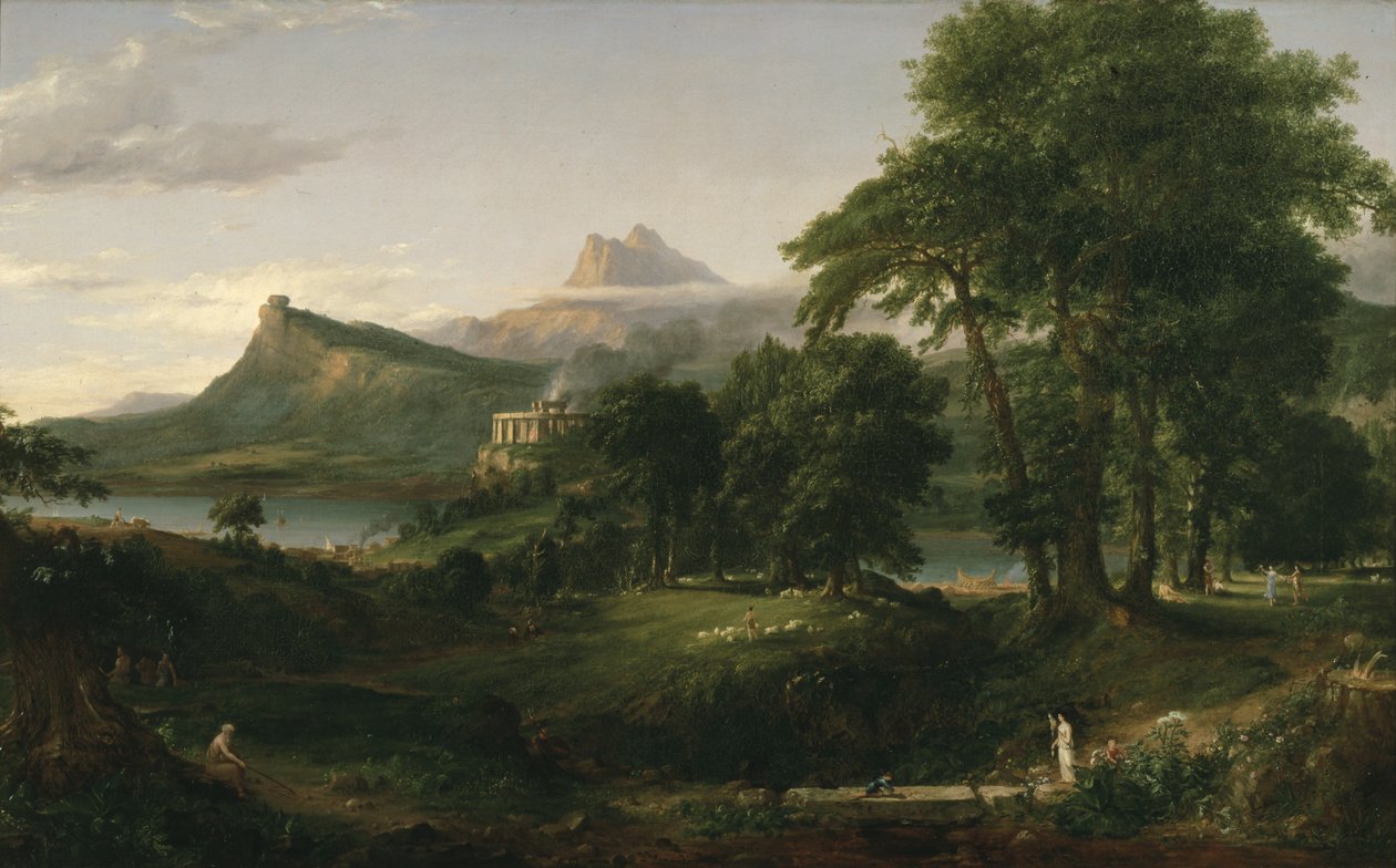 O Curso do Império: O Estado Arcadiano ou Pastoral, c.1836 (óleo sobre tela) de Thomas Cole