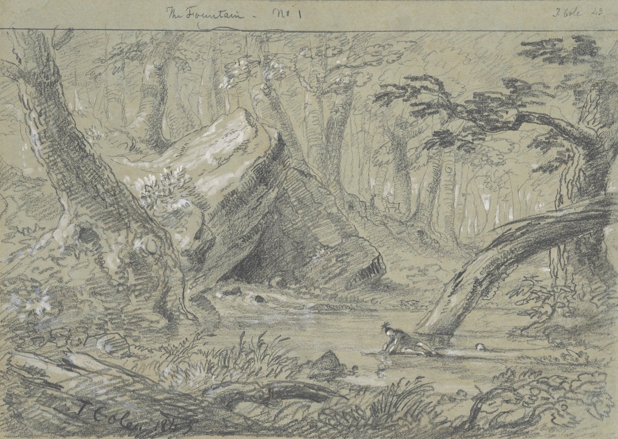 The Fountain, No. 1: O índio ferido matando sua sede de morte, 1843. de Thomas Cole