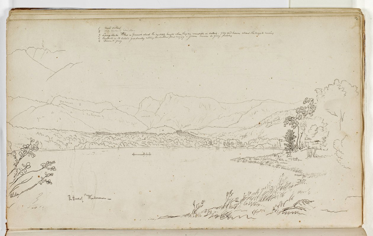 O chefe de Windermere, Lake District, Inglaterra, 1829 (caneta e tinta sobre lápis sobre papel) de Thomas Cole