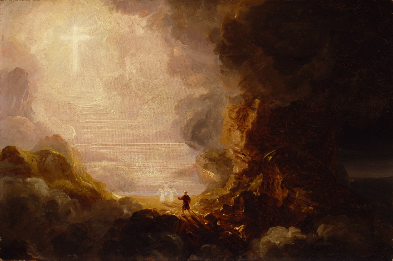 O Peregrino da Cruz no final de sua jornada, c. 1846-48 (óleo sobre tela) de Thomas Cole