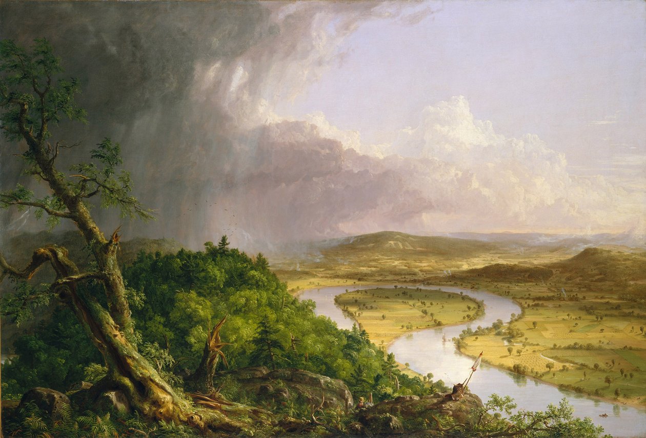 Vista de Mount Holyoke, Northampton, Massachusetts, após uma tempestade - The Oxbow de Thomas Cole