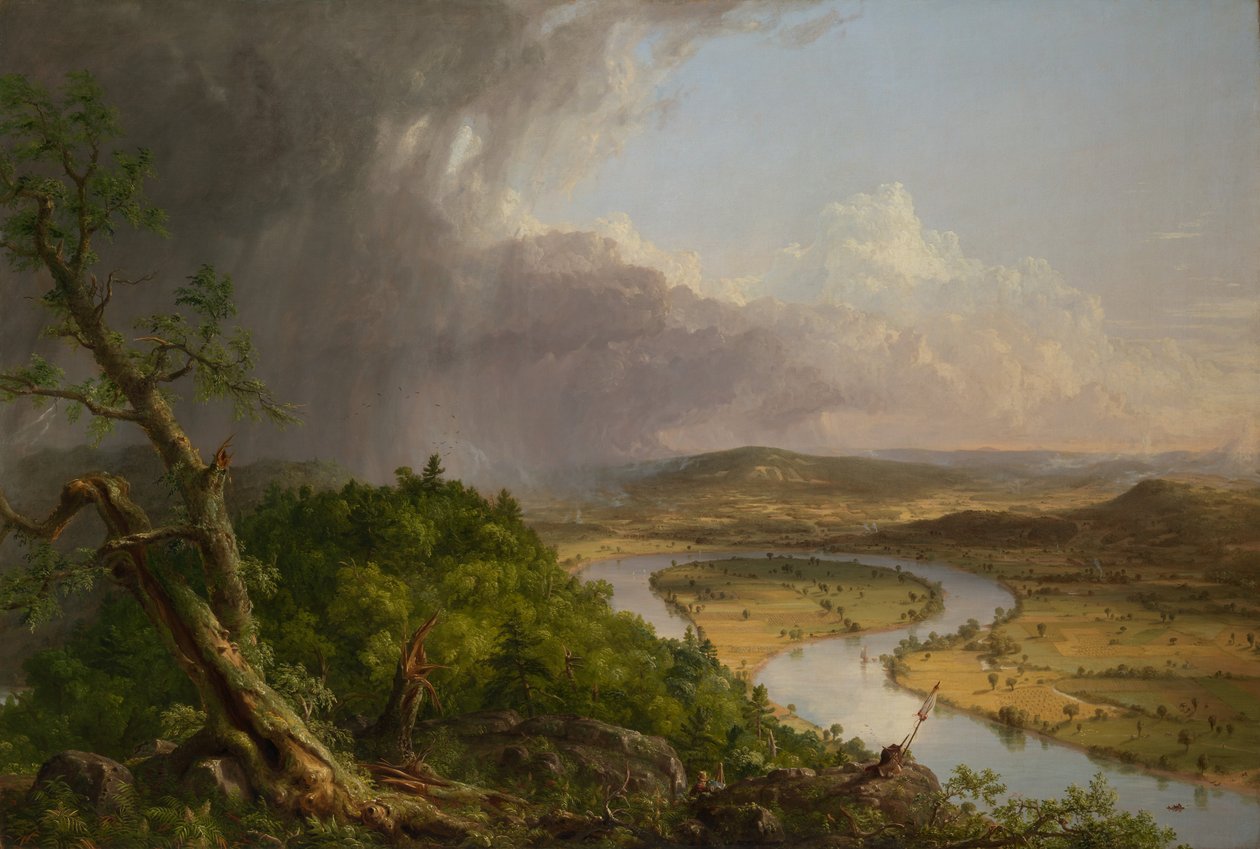 Vista do Monte Holyoke, Northampton, Massachusetts, após uma tempestade - o Oxbow, 1836. de Thomas Cole