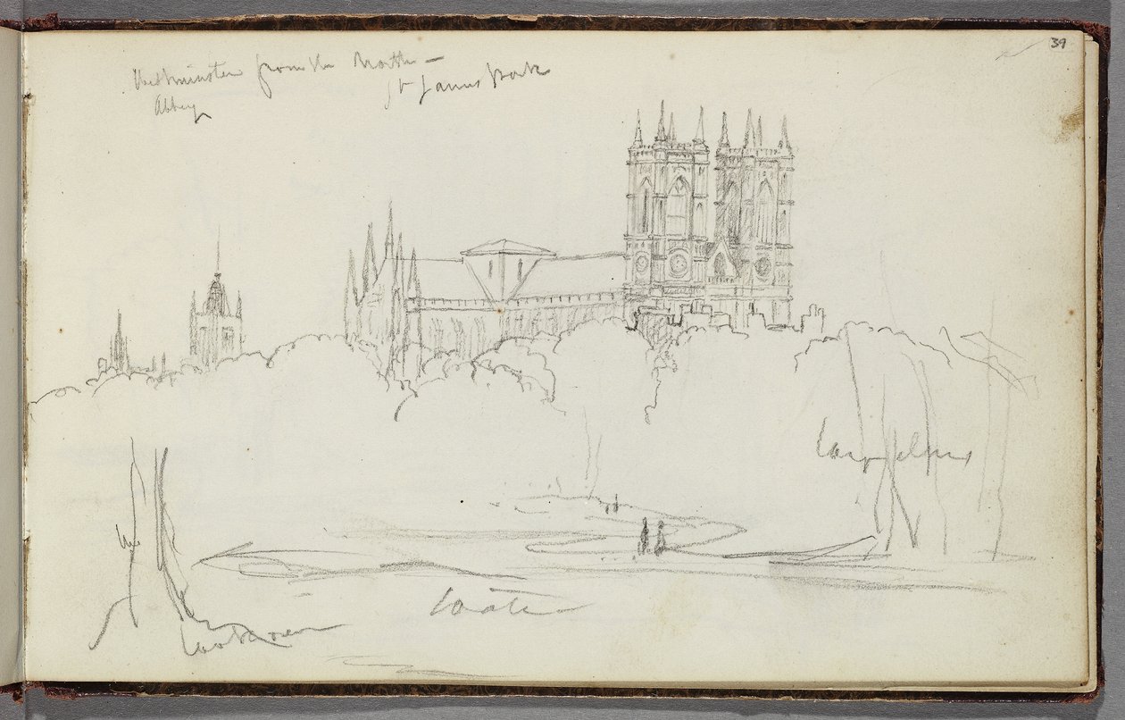 Abadia de Westminster do Norte, St. James Park, c.1830 (lápis sobre papel) de Thomas Cole
