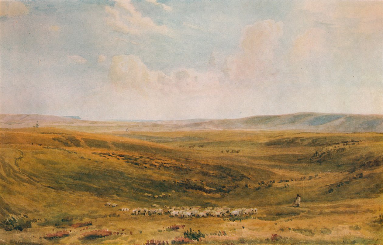 Os Downs perto de Lewes Seaford Cliff à distância, c1887 de Thomas Collier