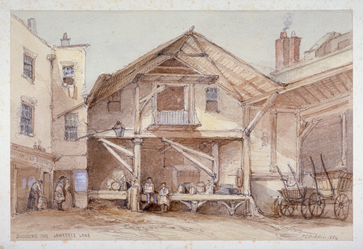 Blossoms Inn, Lawrence Lane, Cidade de Londres, 1854. de Thomas Colman Dibdin