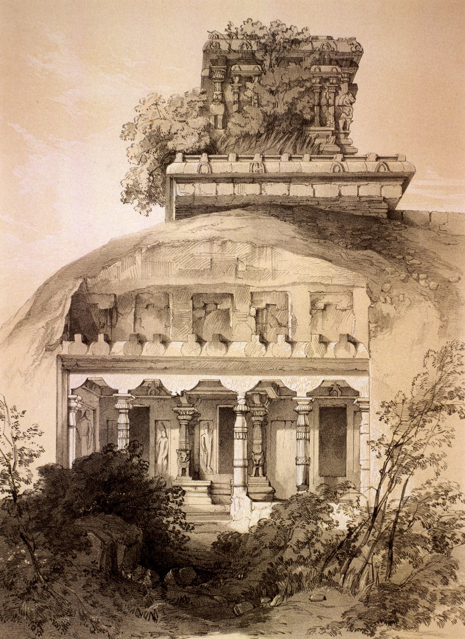Caverna com Vimana Estrutural, Mahavellipore de Thomas Colman Dibdin