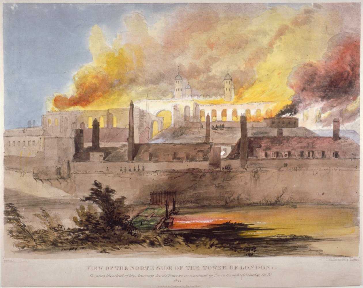 Incêndio no Arsenal na Torre de Londres, 30 de outubro de 1841 de Thomas Colman Dibdin