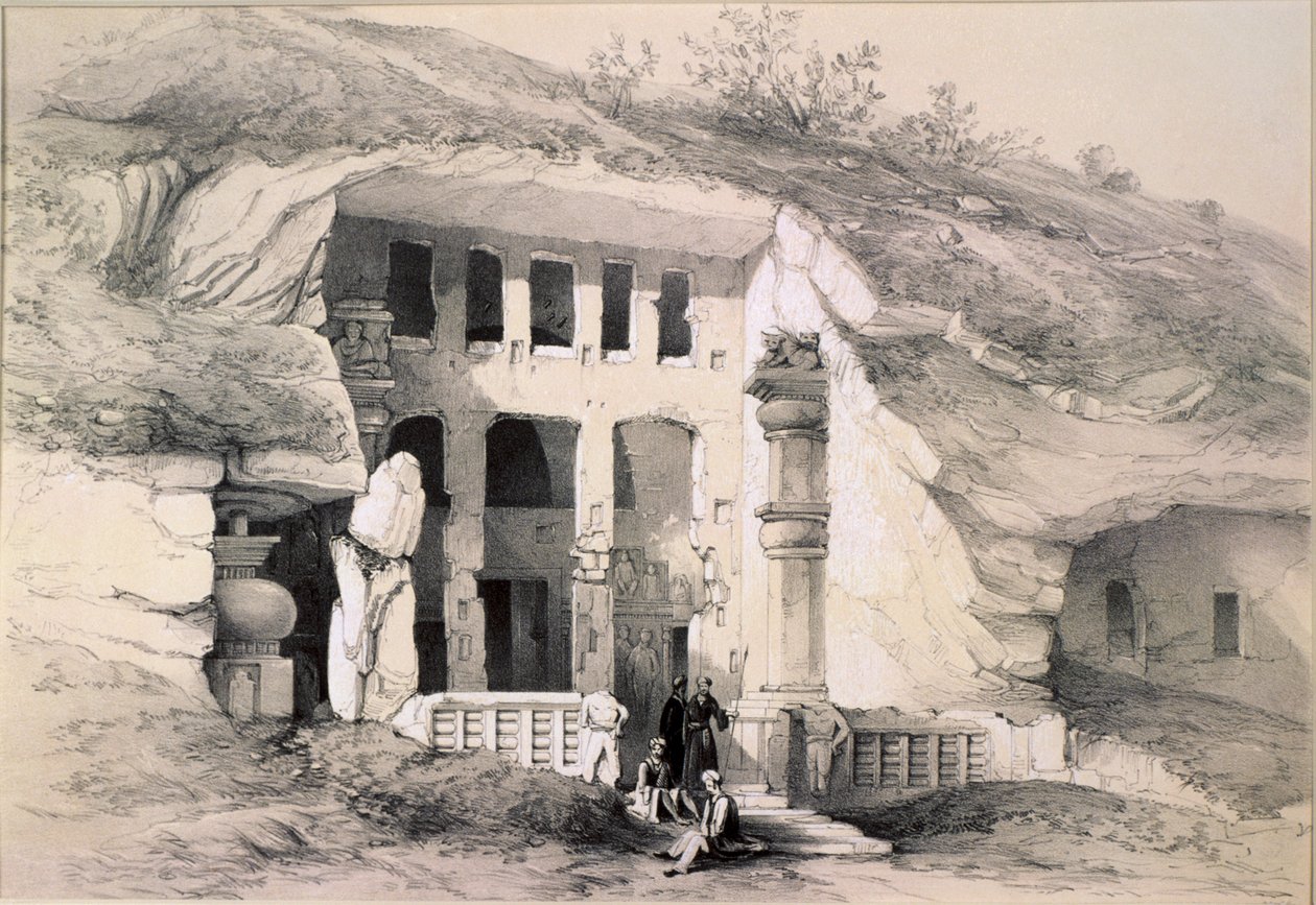 Kannari, Exterior da Grande Caverna Chaitya, 1845 de Thomas Colman Dibdin
