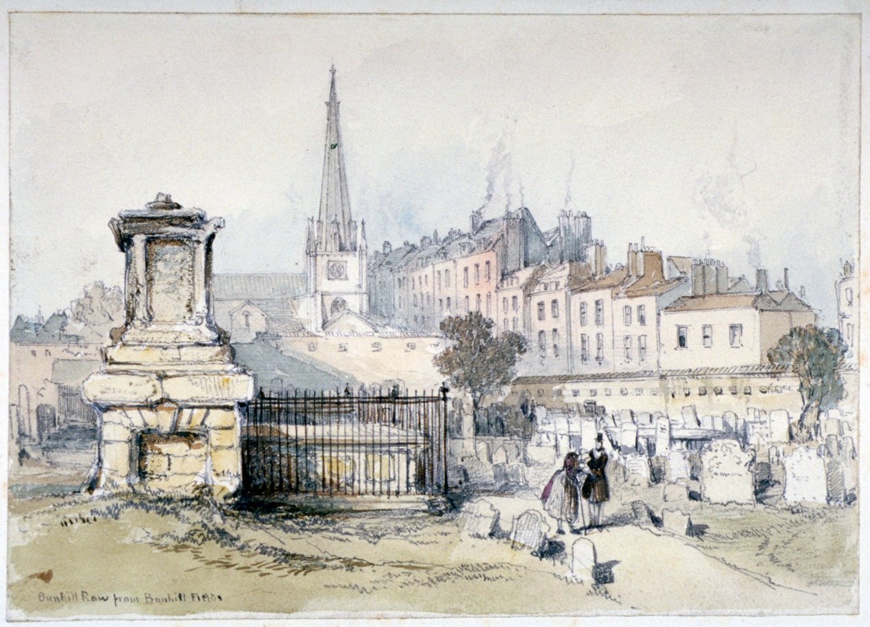 Vista de Bunhill Row de Bunhill Fields, Finsbury, Islington, Londres, c1860. de Thomas Colman Dibdin