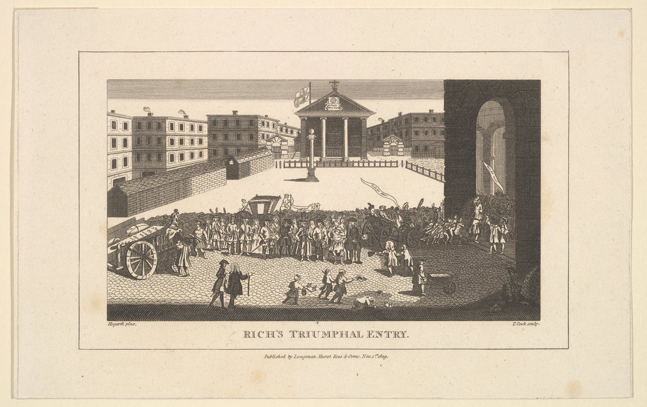 Richs Glory, ou Sua entrada triunfante em Covent Garden, dezembro de 1732, 1º de novembro de 1809. de Thomas Cook