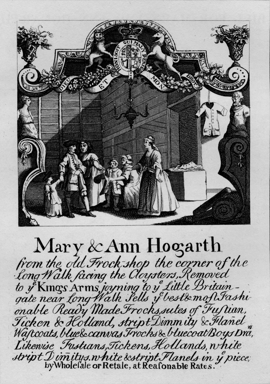 Cartão comercial para a loja de Mary e Ann Hogarths, 1807, 1827. de Thomas Cook