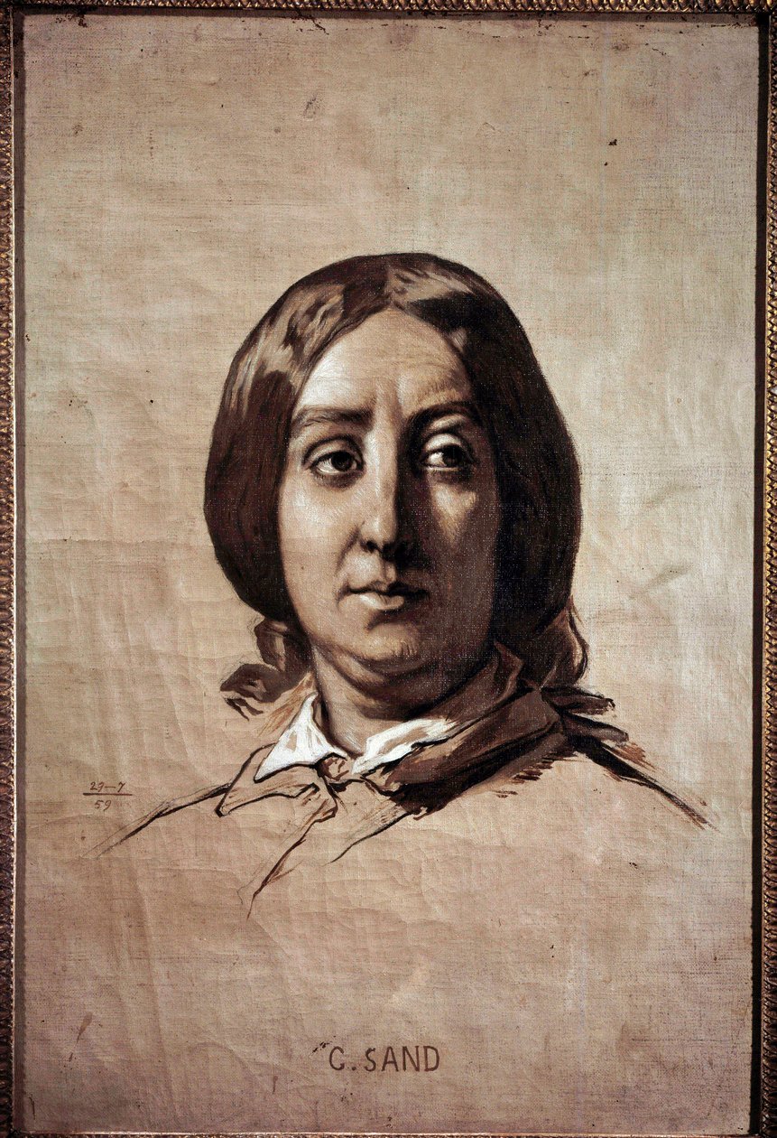 Retrato de Georges Sand (1804-1876) (Aurore Dupin, Baronne Dudevant) Escritor francês Desenho de Thomas Couture (1815-1879) 1859 Sol. 0,61x0,4 m Versailles, musee du chateau de Thomas Couture
