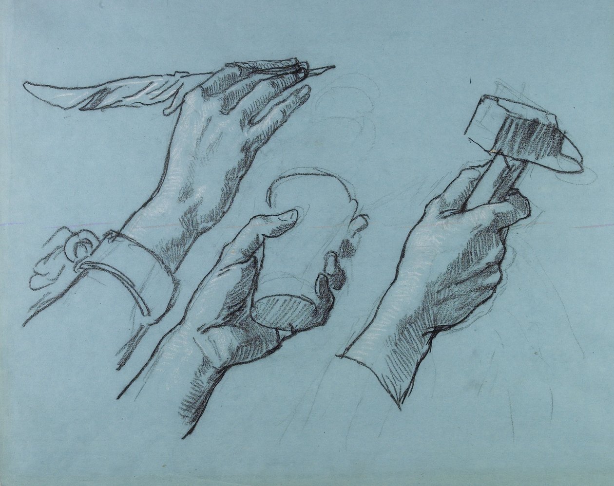Três estudos de mãos, c. 1876 de Thomas Couture