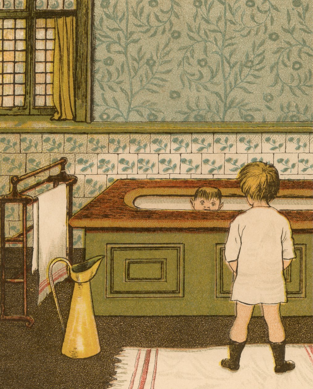 Vida em casa: A criança a tomar banho na casa de banho de Thomas Crane