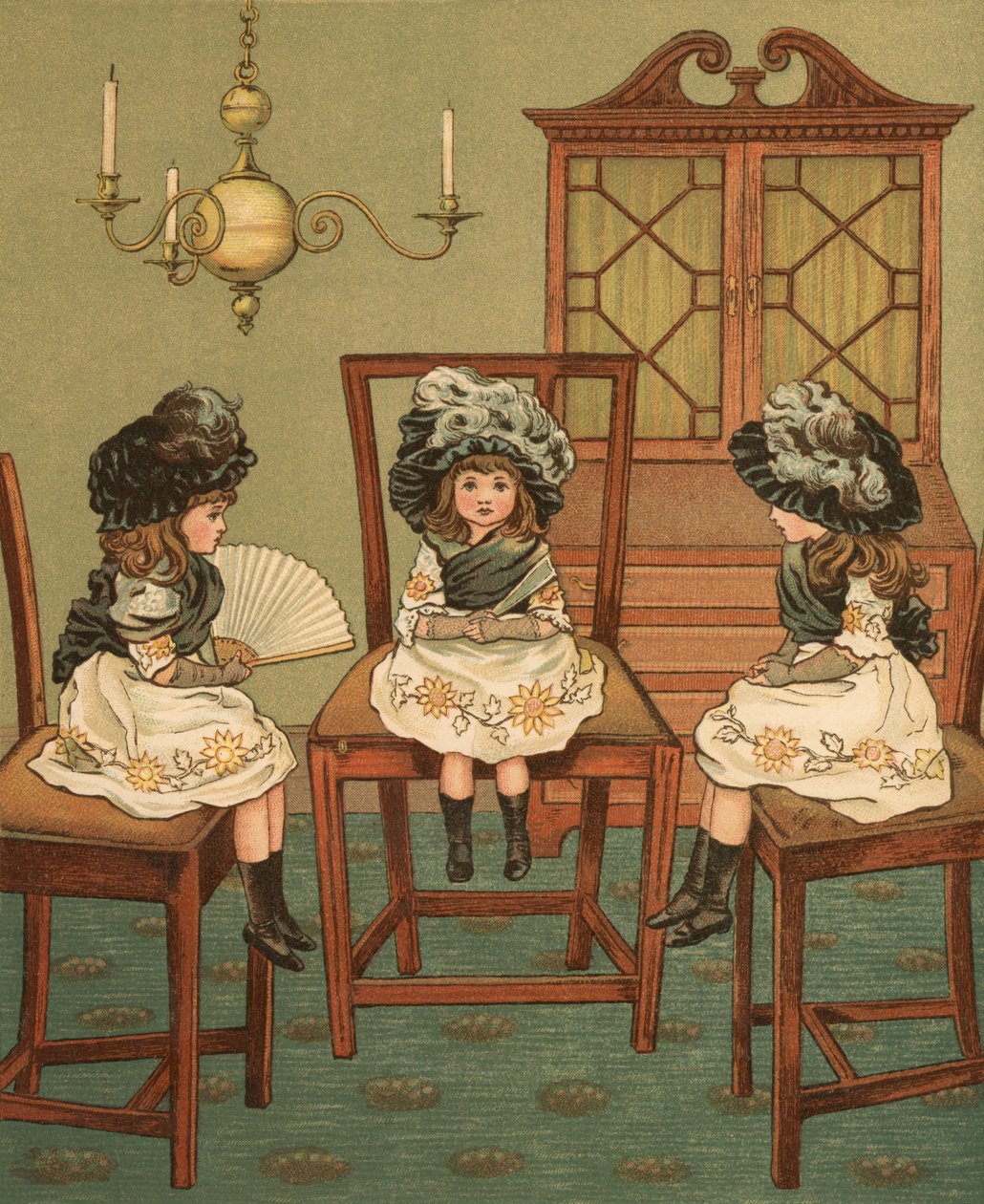 Vida em casa: Três crianças sentadas em cadeiras de Thomas Crane