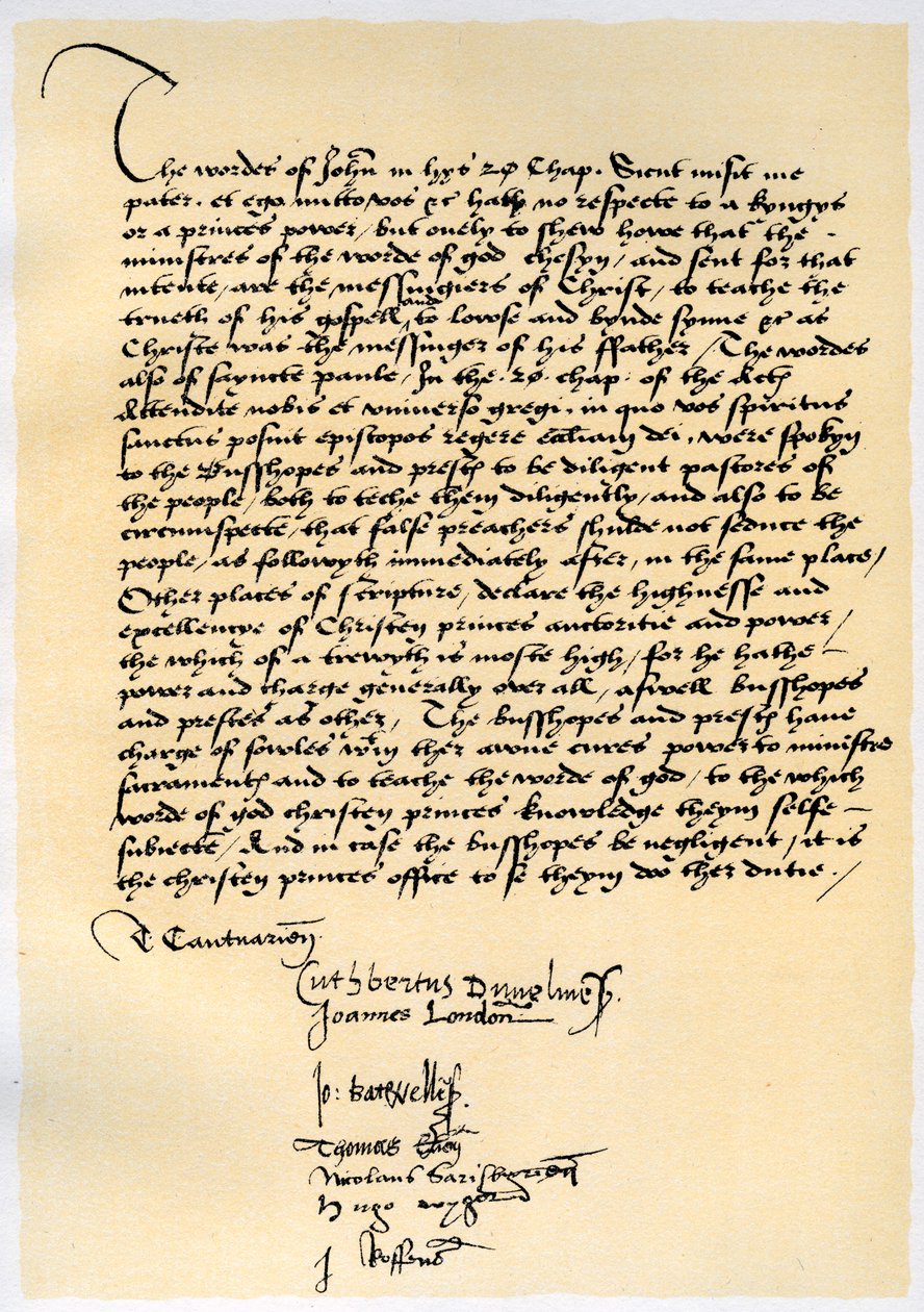 Declaração Episcopal do Arcebispo Crammer e outros sete bispos ingleses, c1537. de Thomas Cranmer
