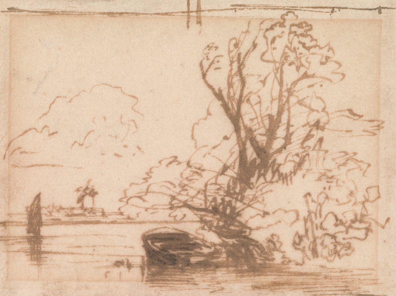 Um Barco Atracado por uma Margem de Rio de Thomas Creswick