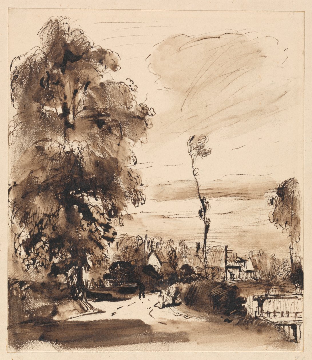 Uma faixa de campo com casas de campo de Thomas Creswick