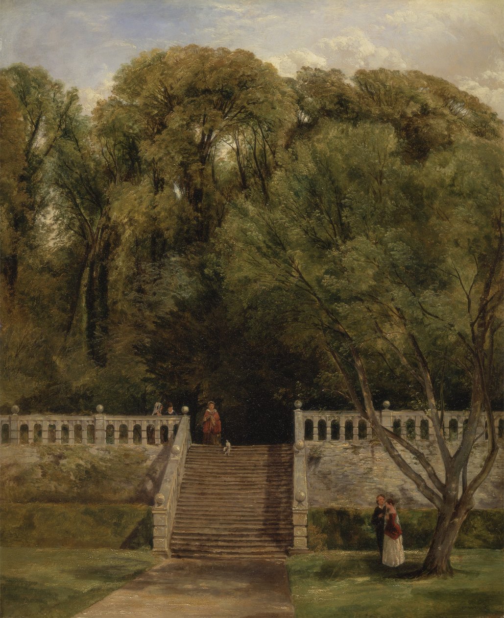 No terraço em Haddon Hall, Derbyshire de Thomas Creswick